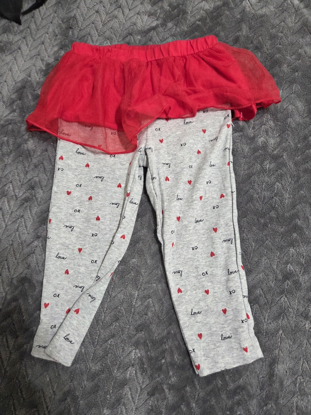 Carter's Gray Leggings with Red Tulle Skirt & Heart Print